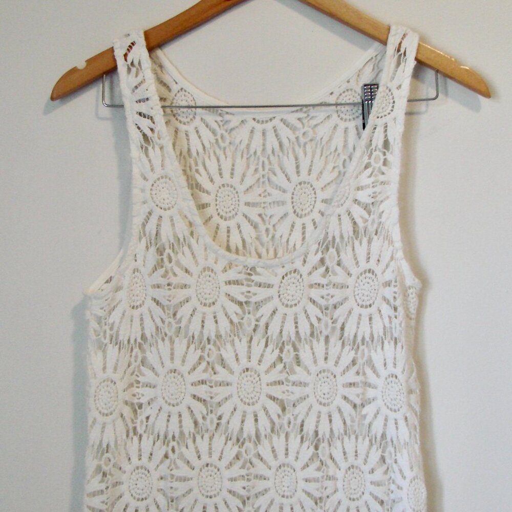 Forever 21 White Floral Crochet Lace Bathing Suit Bikini Cover Up Daisy Medium - Picture 13 of 14